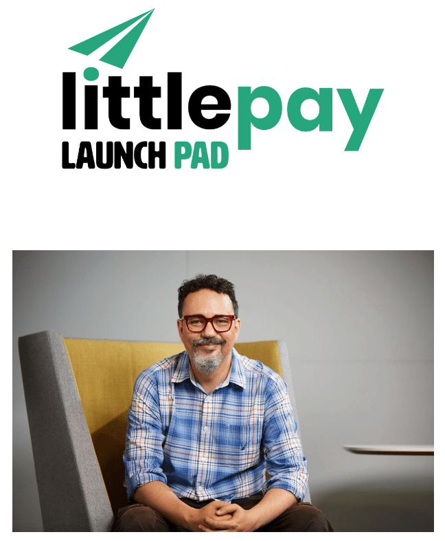 Littlepay Launchpad logo and an image of Mel boyce